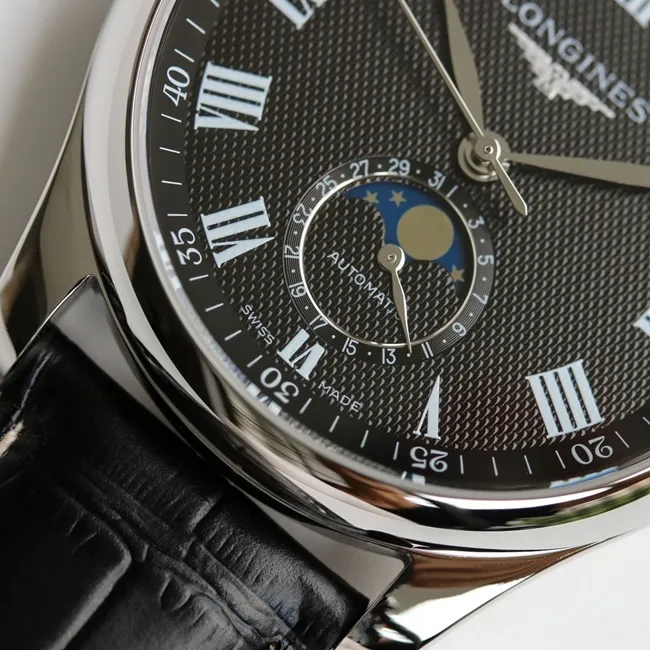 GF Factorytop-tier watch Longines men's black dial black belt master series watch front view