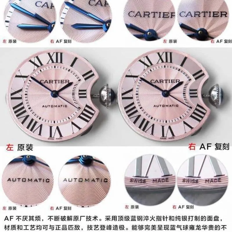 AFCartier blue balloon 33 diameter pink W6920100 replicaladies' watch real and fake comparison review detail shots