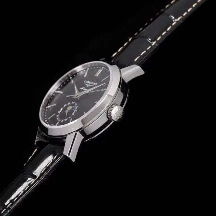 top-tier watch Longines classic retro series 1832 model white steel black bottom mechanical men's watch front view