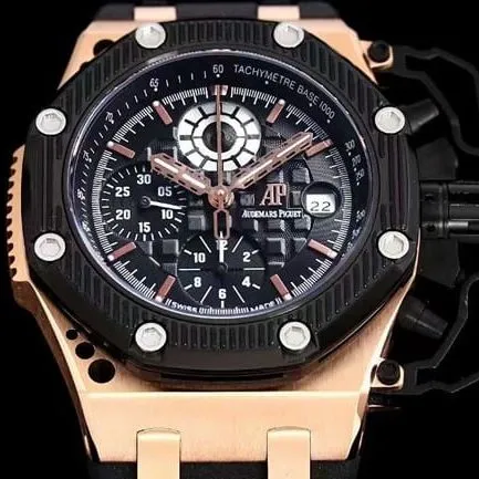 top-tier watch Audemars PiguetRoyal Oak offshore self-winding chronograph men's black dialrubber strap watch front view