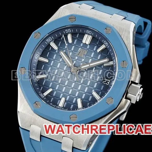 Audemars Piguet Watch APP Factory Royal Oak Offshore Smoked Blue Dial Mechanical Rubber Model 15605front live photo