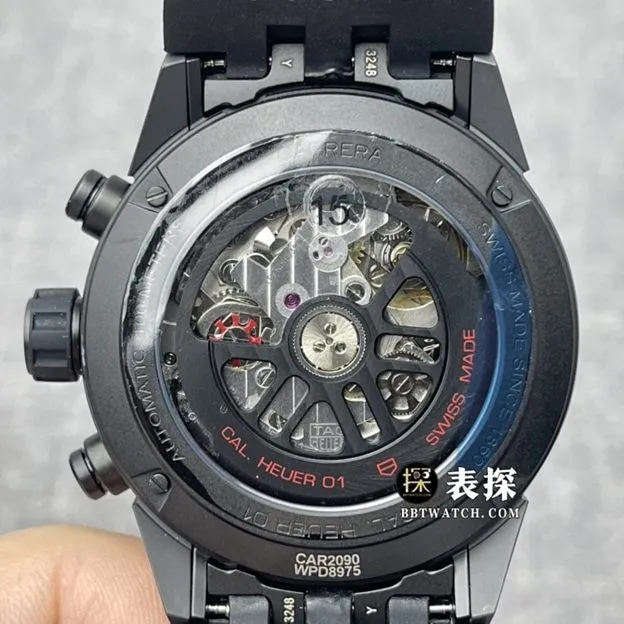 XF factory TAG Heuer Carrera top-tier watch men's black hollow plate rubber model pictures and prices caseback live photo