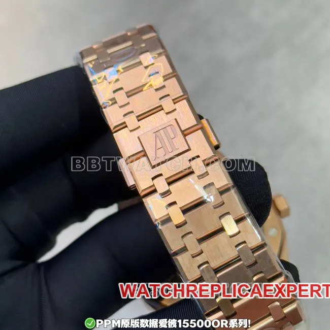 collectible Watch PPM Factory Royal Oak Audemars Piguet Black Dial Rose Gold Steel Strap 15500 Side Real Shot