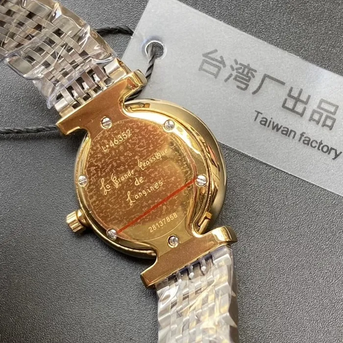 top-tier watch Longines couple watch white dial gold belt Jialan series quartz watch front view