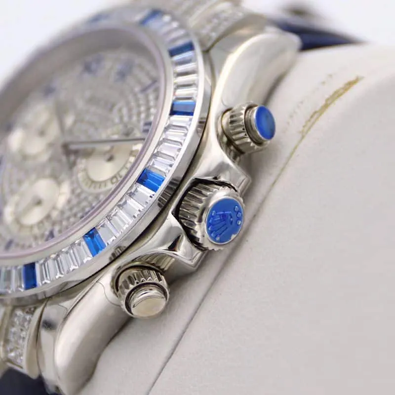 Rolextop-tiersuper watch Daytona series pavé 116599 starry blue diamond men's watch front view