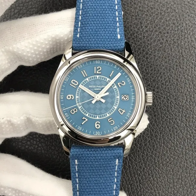 3K Factorytop-tier watch Patek Philippe men's blue dial blue belt 6007 series mechanical nylon strap watch front view