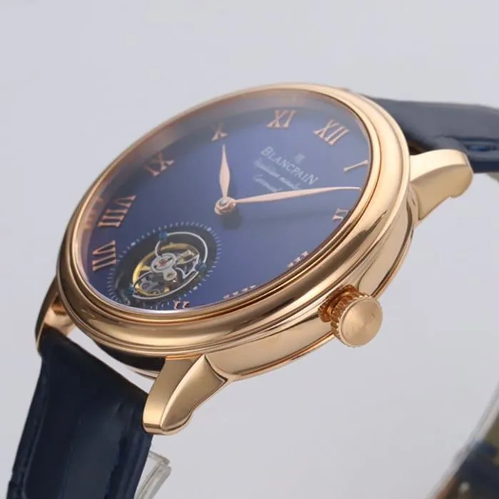 Top-tier watch Blancpain men's blue dial Art Master series leather strap watch front view