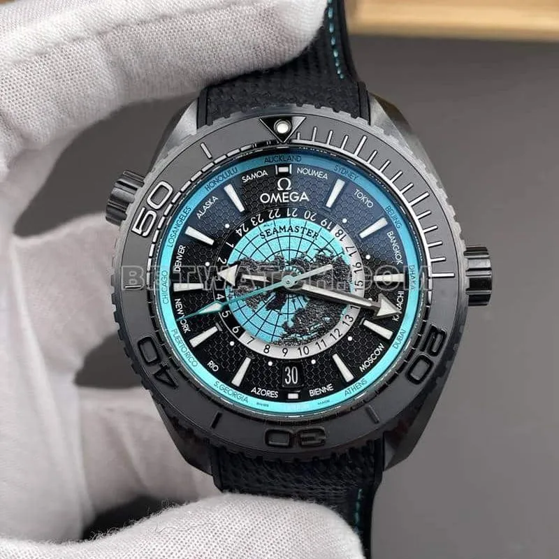 VS FactoryOmegaSeamastertop-tier replicablack dial600m world time 215.92.46front live photo