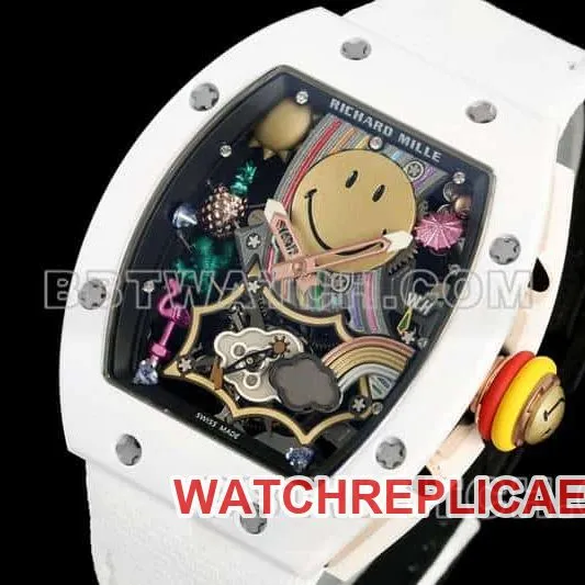 Richard Mille Men's Top Smiley Tourbillon White Case White Belt Model RM 88 Front Actual Photo