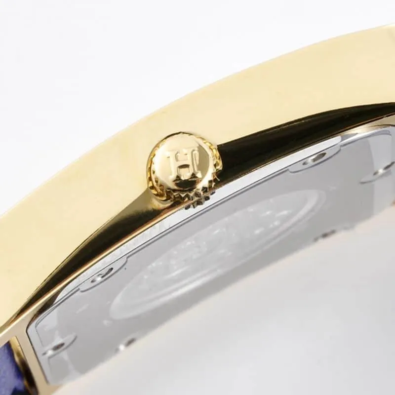 Hermès ladies' watchtop-tiersuper cloneHeureH series quartz square fashion watch blue braceletrose gold plate front view