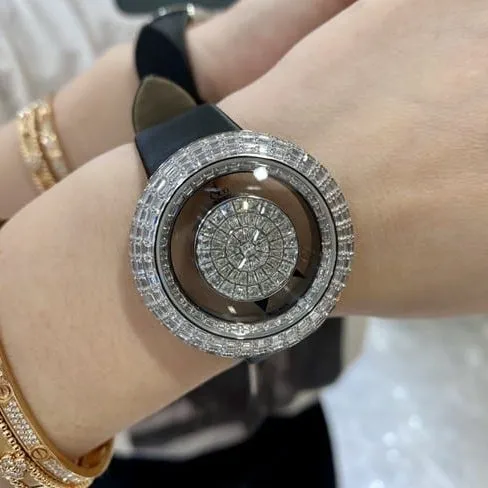 top-tier Jack Bao watch women's black dial black belt quartz front view
