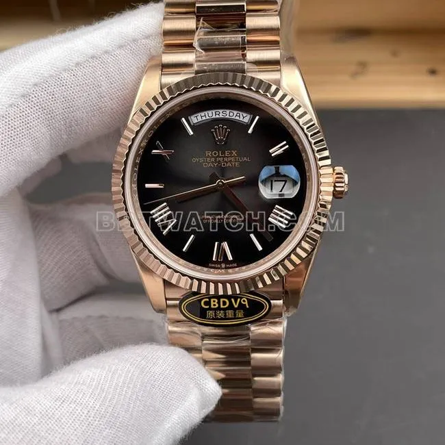 collectible watch CBD factory Day-DateRolex3255 mechanical rose gold smoked black dial weight live photos