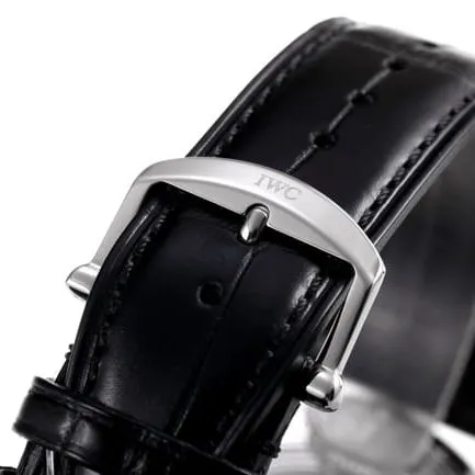 V7 factory top-tier replicaIWC high-quality watch men's blue dial black belt wave Fino series automatic movementleather strap watch front view