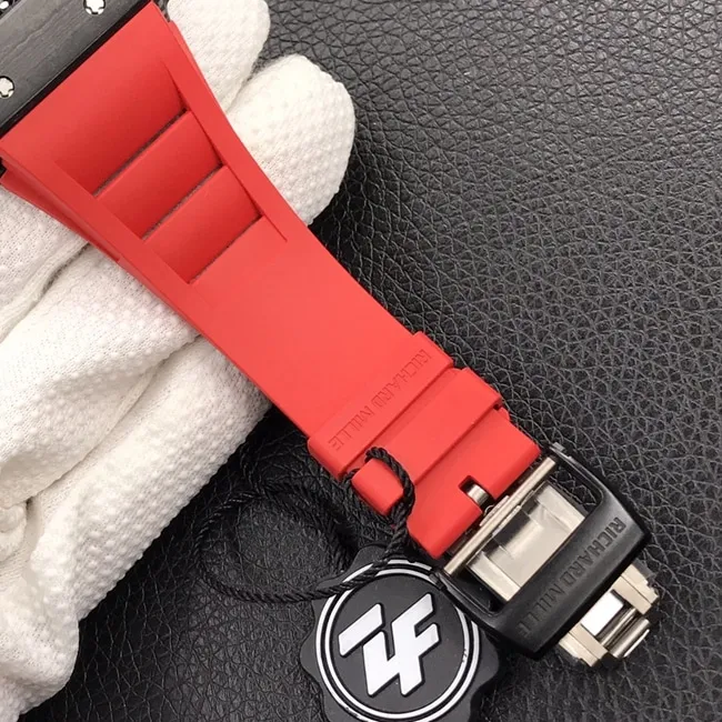 ZF Factory Top collectible watches Richard Mille Men's Black Plate Red Rubber Band Automatic Mechanical Watch Front View