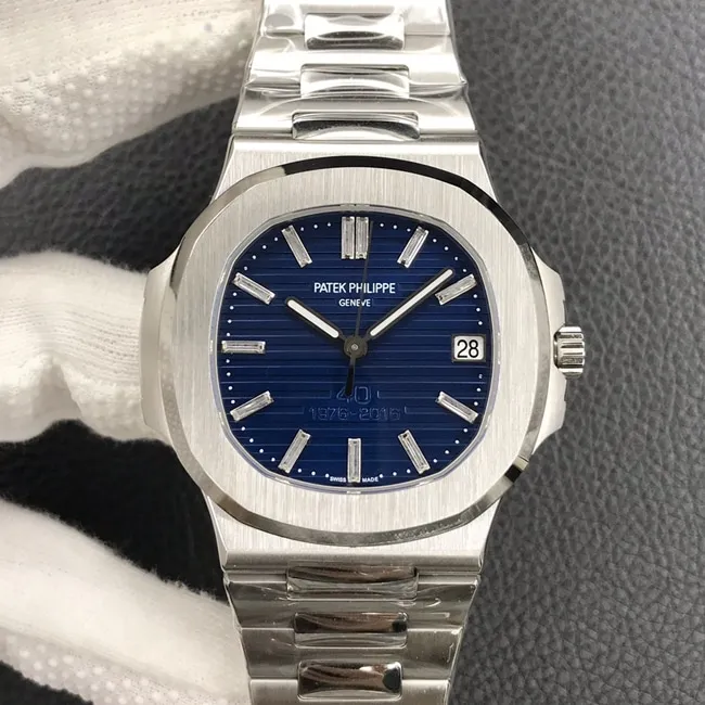 3k factory top-tier watch Patek Philippe men's blue dial Nautilus series steel bracelet automatic movement watch front view