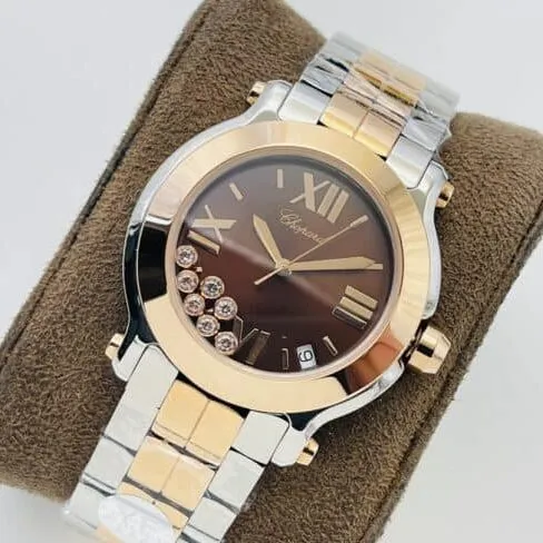 YF factory top-tier watch Chopard HAPPYDIAMONDS series indirect rose gold with diamond ladies watch front view
