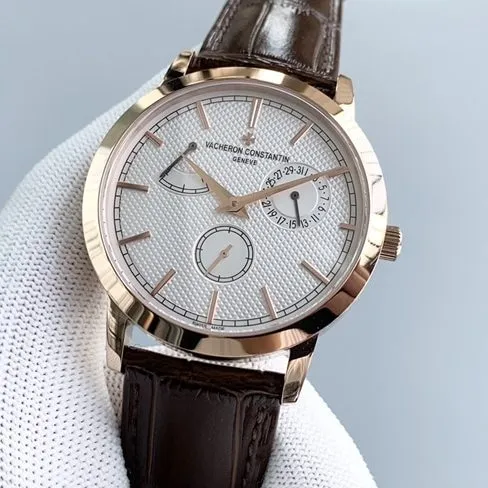 TWS factory Vacheron Constantintop-tiersuper watch men's white dial brown belt mechanical round leather strap inheritance series watch front view