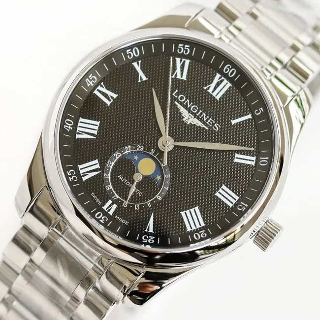 GF Factorytop-tier watch Longinesmoon phase42mm famous craftsman series men's black dialsteel bracelet mechanical watch detail shots