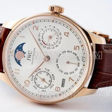 watch APS factory Portugal IWC perpetual calendar white dialrose goldfront live photo