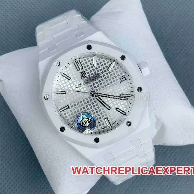 collectible watch Royal OakAPS factory Audemars Piguetsilver dial white ceramic15500front live photo