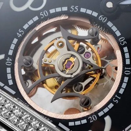 top-tier Frank Muller high-quality men's black dial black belt manual winding mechanical leather strap watch front view