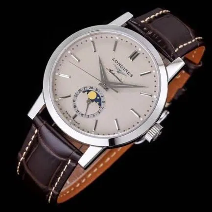 top-tier watch Longines classic retro series 1832 white steel white bottom mechanical men's watch front view