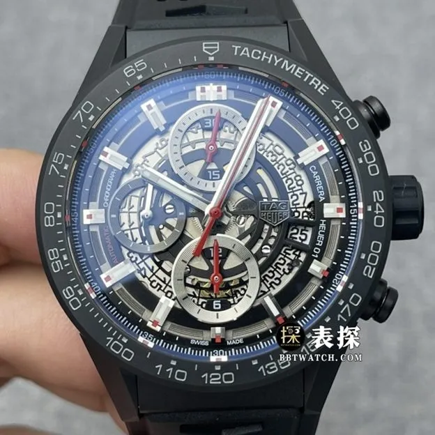 XF factory TAG Heuer Carrera top-tier watch men's black hollow plate rubber model pictures and prices clasplive photos