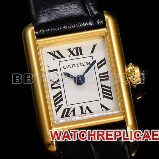 Cartier watch F1 factory tank white dialyellow gold case leather strap model front live photo