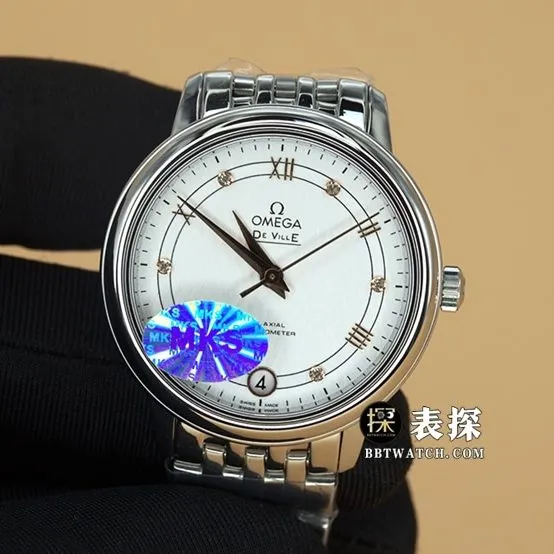 MKS FactoryOmega Die Fei watch women's white dial gold needle steel bracelet model pictures and prices caseback live photo