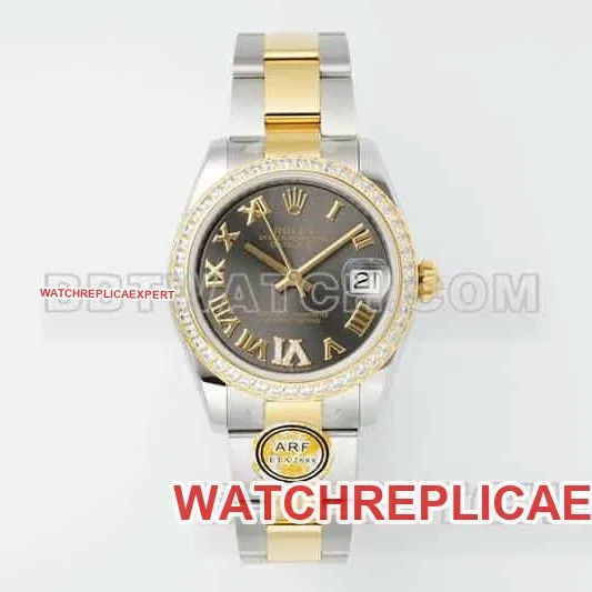 ARF factory rolex logbook top dark gray disk diamond ring 31mm intermediate gold five compartment link 2783383 front real picture