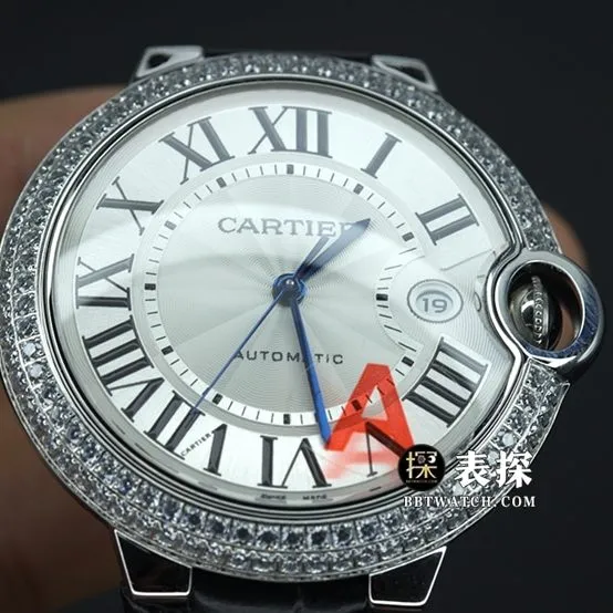 V6 factory Cartier blue balloon WE9009511:1super watch men's silver white dialleather strap picture and price front live photo