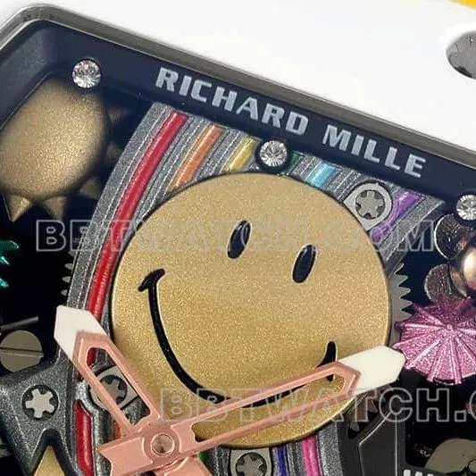 Richard Mille men's smiley tourbillon white shell yellow rubber RM 88front live photo