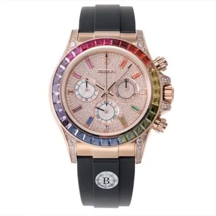 top-tier replicaRolex men's gold plate rubber strap new rainbow di automatic movement watch front view