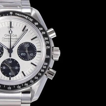 Top Omega Snoopy series men's white dial steel strap mechanical watch front view