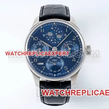 collectible watch APS factory Portugal IWC perpetual calendar blue dial black braceletfront live photo