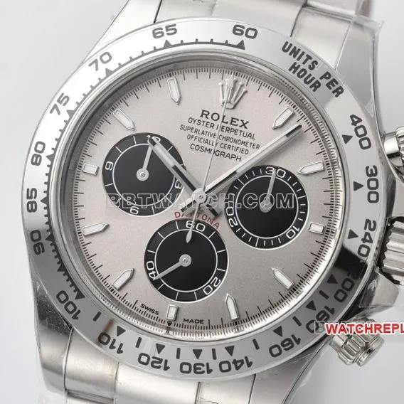 Factory C RolexDaytona1:1top-tier replicawhite gold cement gray 4131steel bracelet front live photo