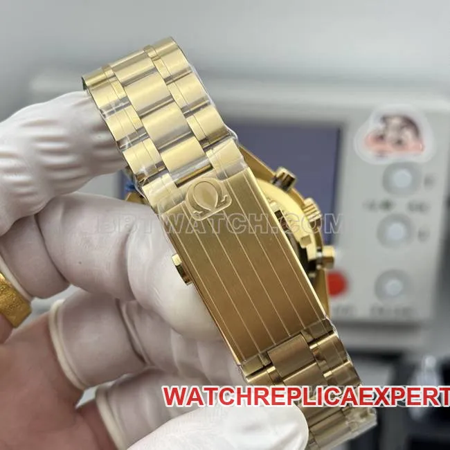 collectible watch Speedmaster N1 factory Omega gold plate yellow goldsteel bracelet model front live photo