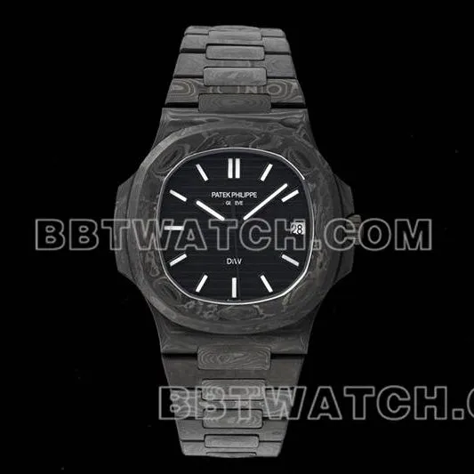 Patek Philippe1:1replica watch DIW factory Nautilusblack dial carbon fiber mechanical black steel bracelet model 5711front live photo