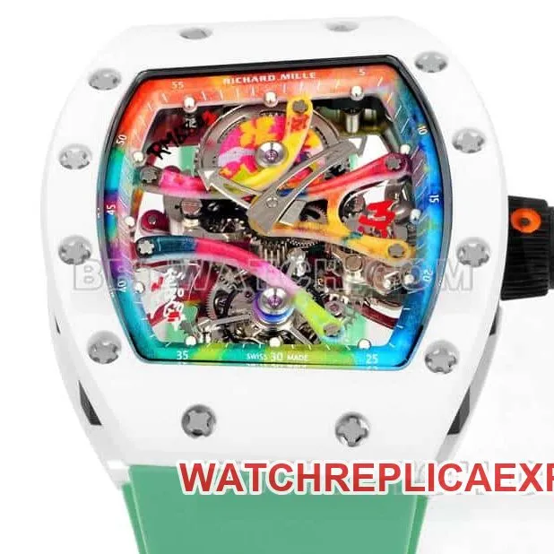 Richard Mille men's graffiti tourbillon green rubber RM 68-01 front live photo