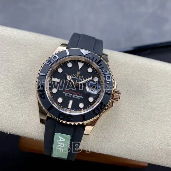 Rolex collectible watch ARF Factory Yacht-Master black dialrose gold case 42mm rubber model front live photo