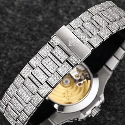 R8 factory top-tier watch Patek Philippe baby's breath series men's white dialsteel bracelet automatic movement watch front view