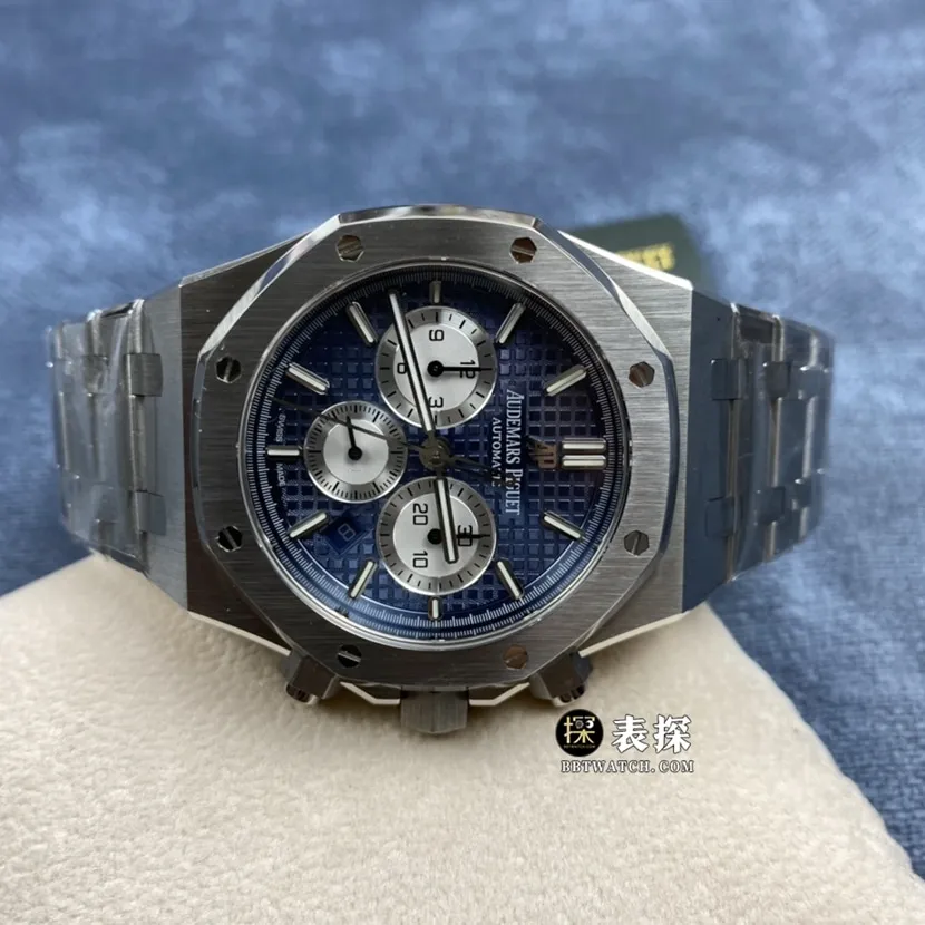 OM FactoryAudemars PiguetRoyal Oak1:1top-tier watch men's blue panda dial chronographsteel bracelet model pictures and prices front live photo