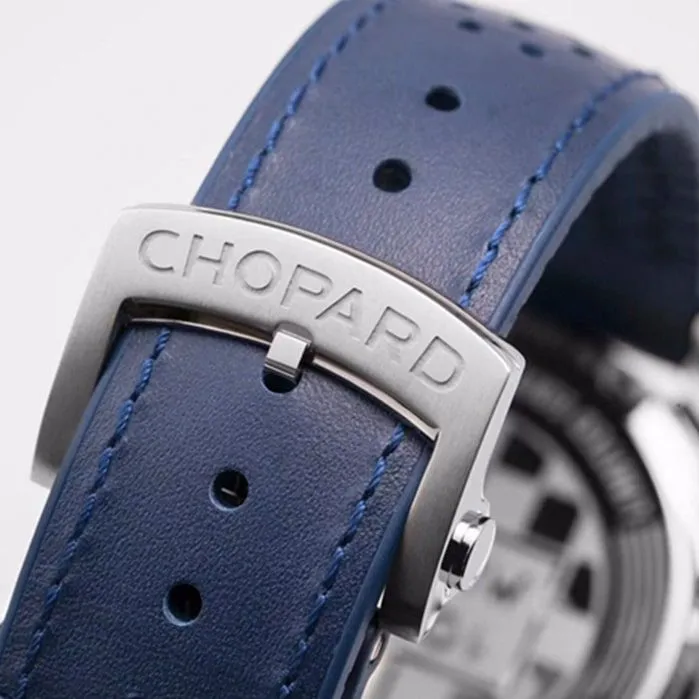 top-tier watch Chopard men's blue dial racing series leather strap watch front view