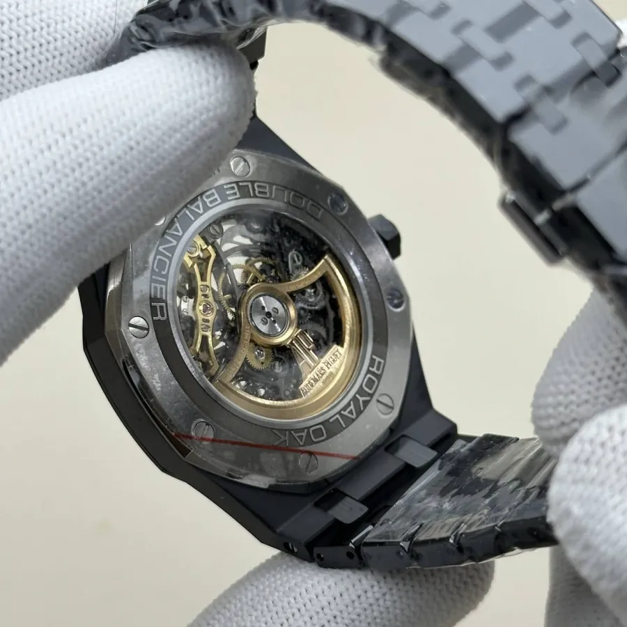 THBAudemars PiguetRoyal Oak1:1super black ceramic hollow plate steel bracelet model 15416front live photo