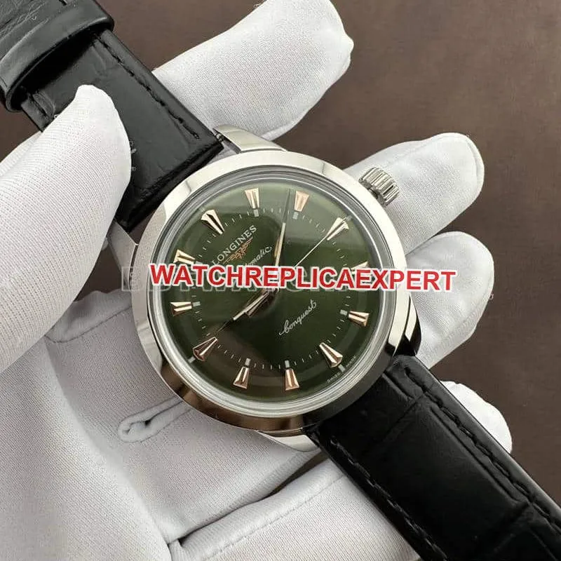 AF FactoryLongines Concas 1:1top-tier replicagreen dialleather strap model front live photo