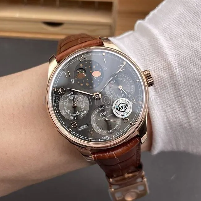 collectible watch Portugal APS factory IWC perpetual calendar gray plate rose goldfront live photo