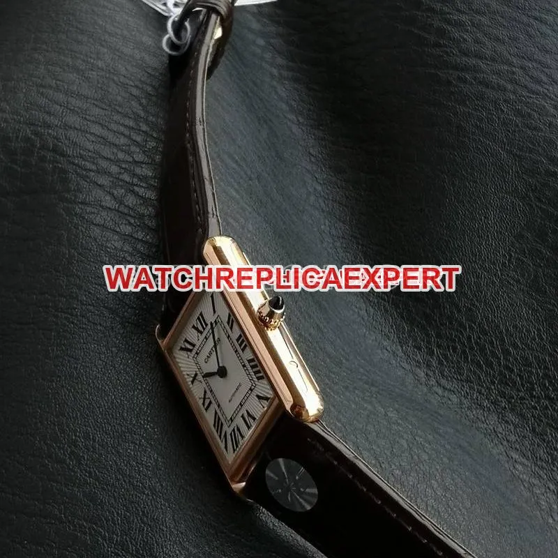 Cartier1:1replica watch F1 factory tank white dialrose gold case 2899MCmovementleather strap model side live photo