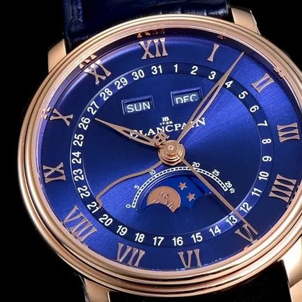 OM FactoryBlancpaintop-tier watch men's blue dial blue belt villeret classic 6654 new V3 upgraded leather strap watch front view