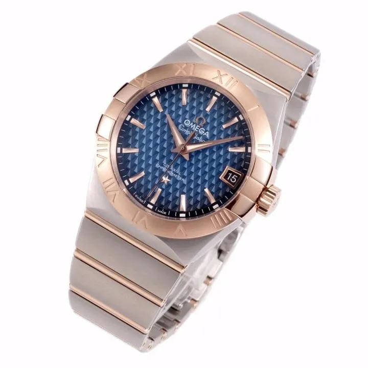 Omega1:1 vs constellation temperament blue dial8500 mechanical watch front view