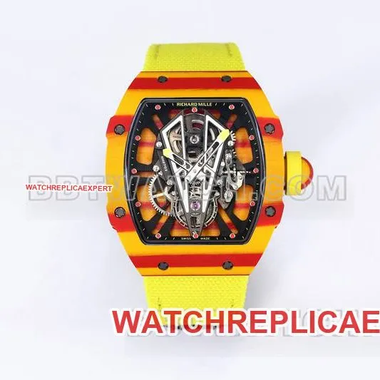 Richard Mille collectible watch BBS factory tourbillon mechanical yellow rubber braided Velcro bracelet RM27-03front live photo